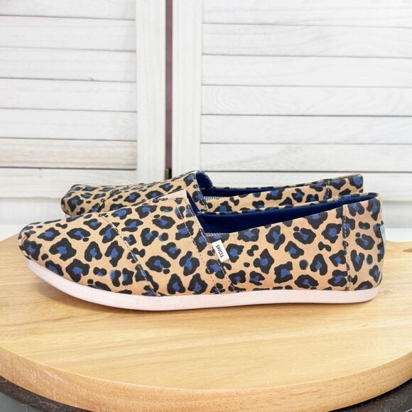 Toms Alpargata Leopard Print Canvas Slip On Shoes Tan Blue Women Size 9‎ - Picture 3 of 11